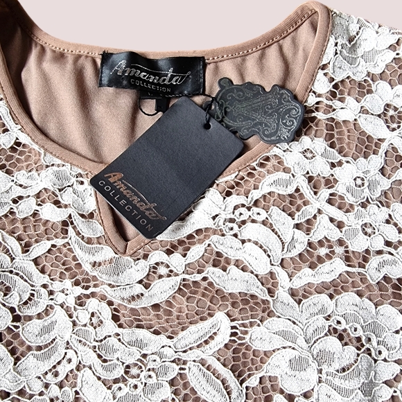 Amanda Collection Cream & Tan Lace Dress - Picture 8 of 9